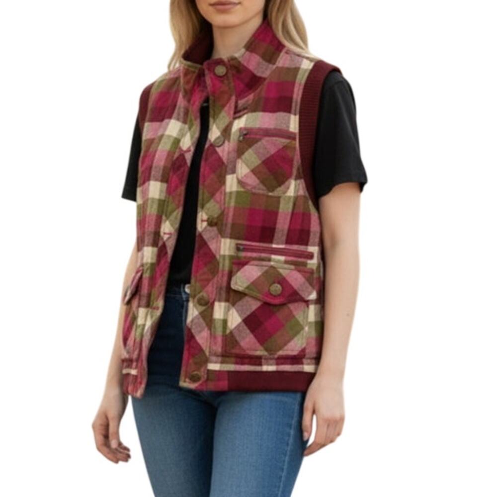 Natural Reflections Women's Small Purple Green Checkered Button Up Vest
